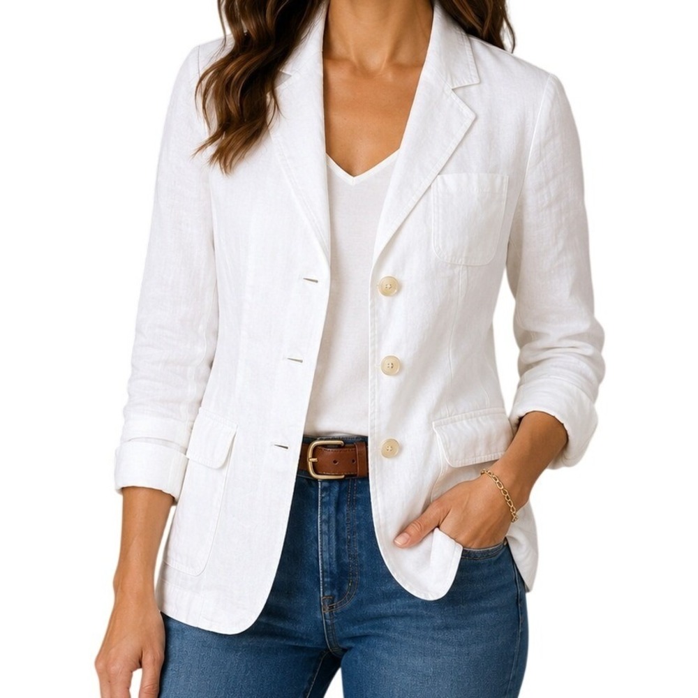 Lauren Ralph Lauren White 100% Linen 3-Button Blazer Jacket Women's 6 NWT